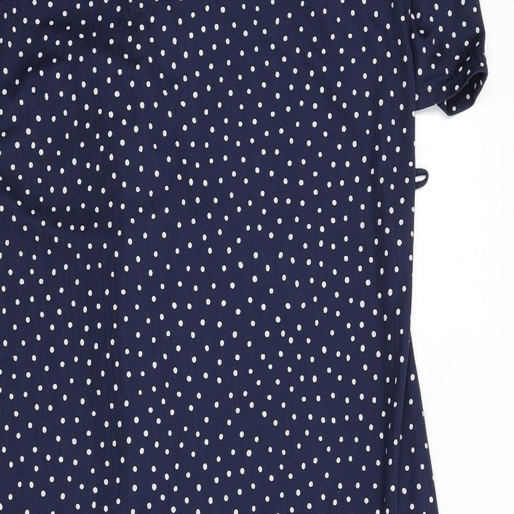 Canada Womens Blue Polka Dot Polyester A-Line Size 18 Collared Button - Shoulder Pads