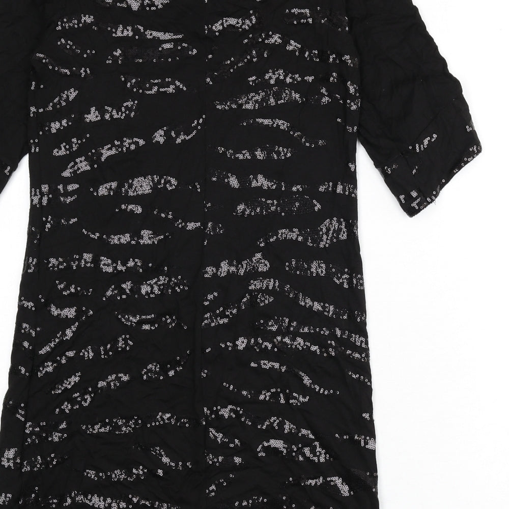 Wallis Womens Black Geometric Viscose Sheath Size 8 Boat Neck Pullover - Sequins
