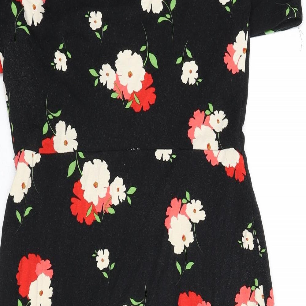 Phase Eight Womens Black Floral Viscose A-Line Size 12 V-Neck Pullover