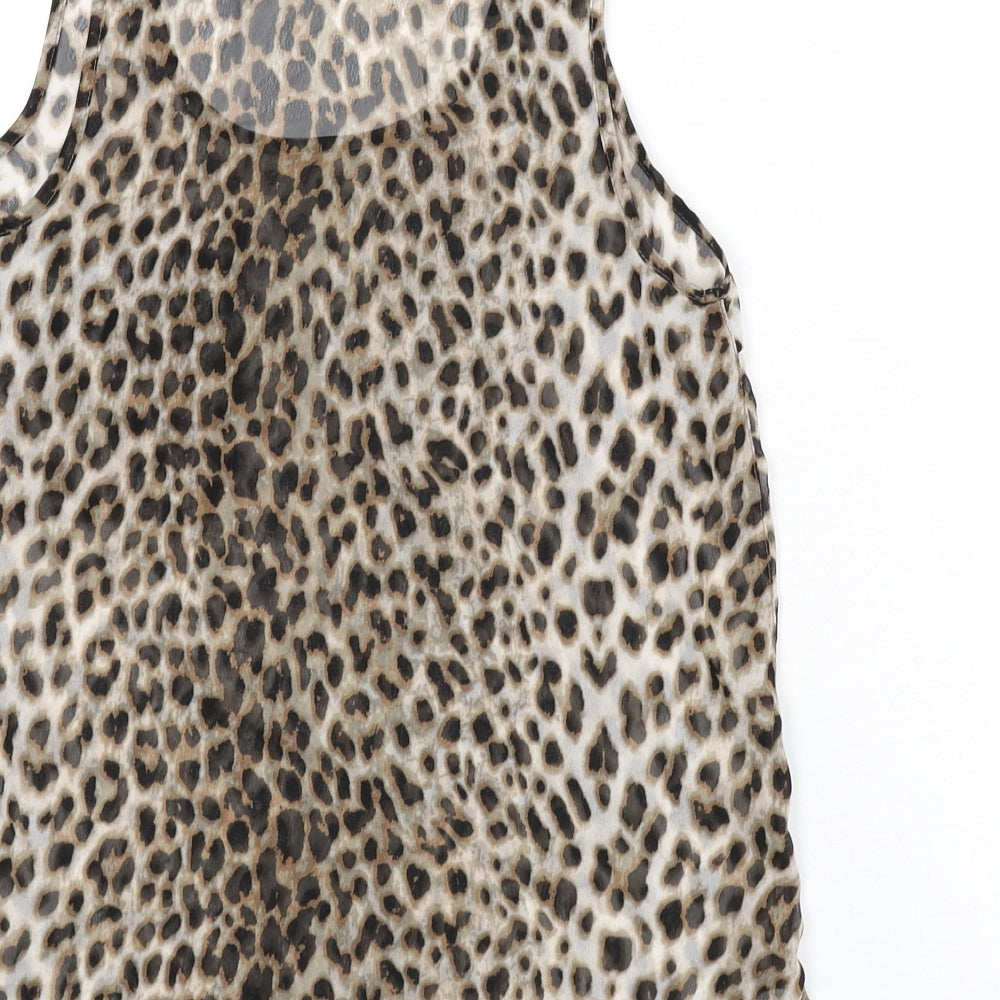 Topshop Womens Multicoloured Animal Print Polyester Basic Tank Size 8 Scoop Neck - Leopard Print