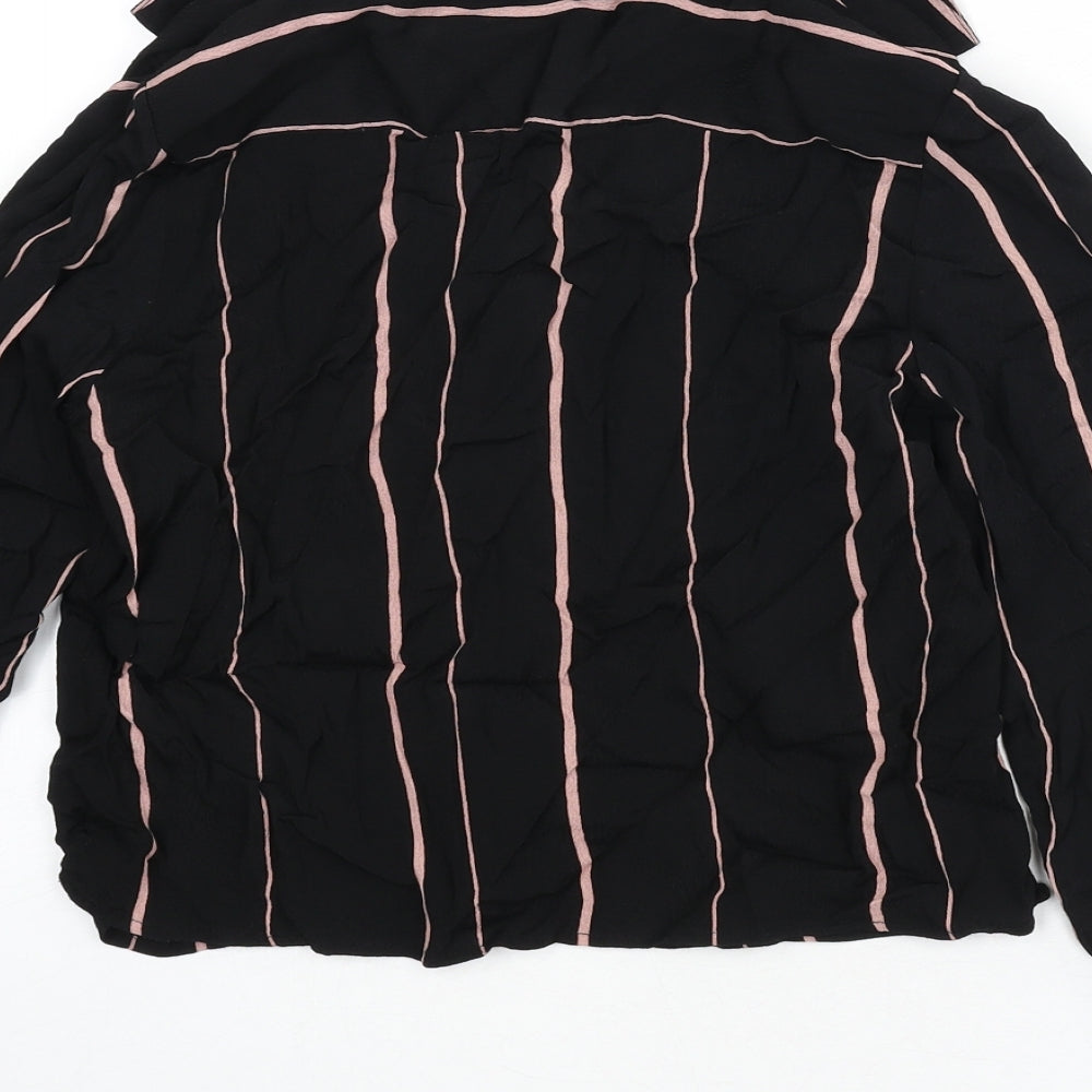 New Look Womens Black Striped Viscose Cropped Button-Up Size 6 Collared