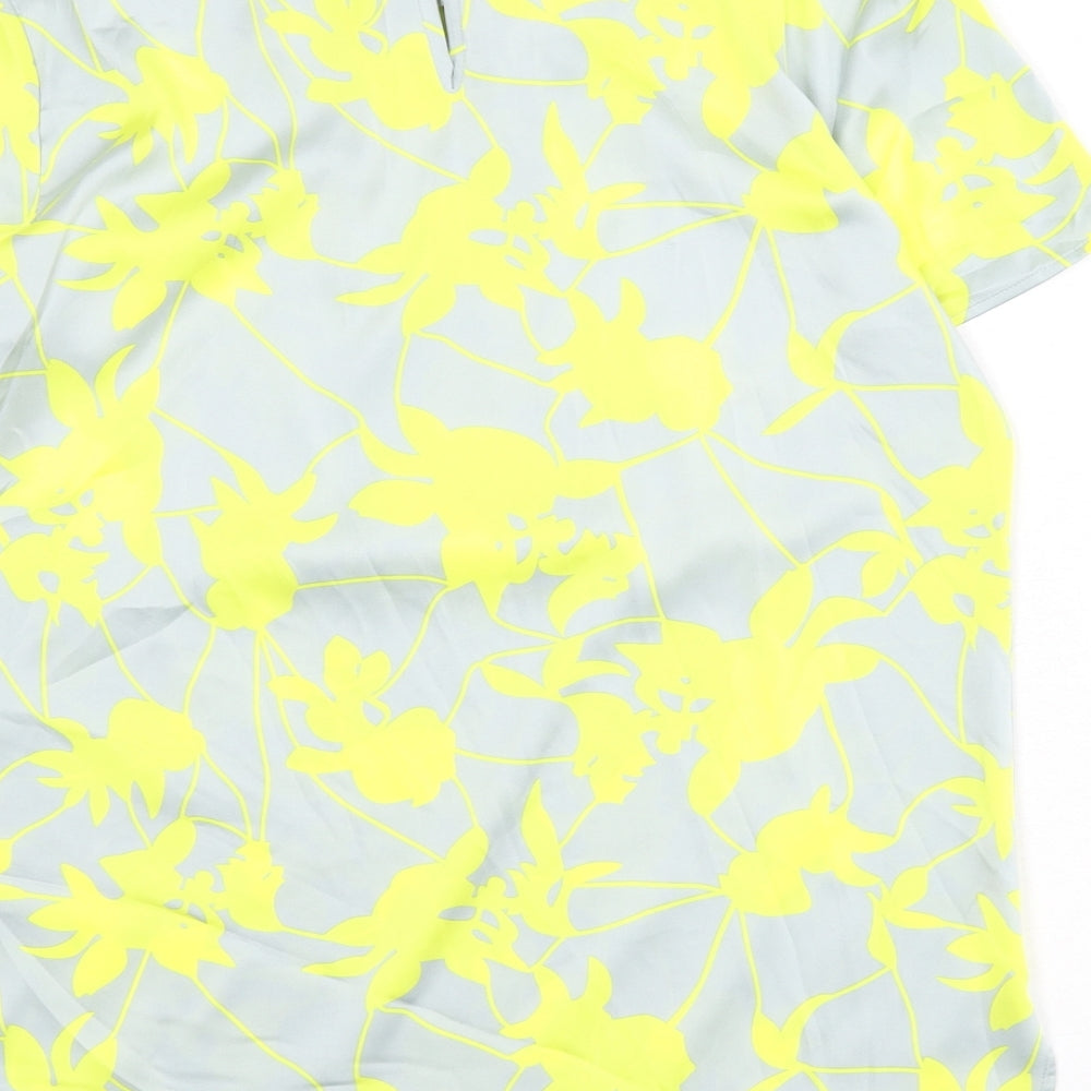 Comma Womens Grey Floral Polyester Basic Blouse Size 10 Round Neck