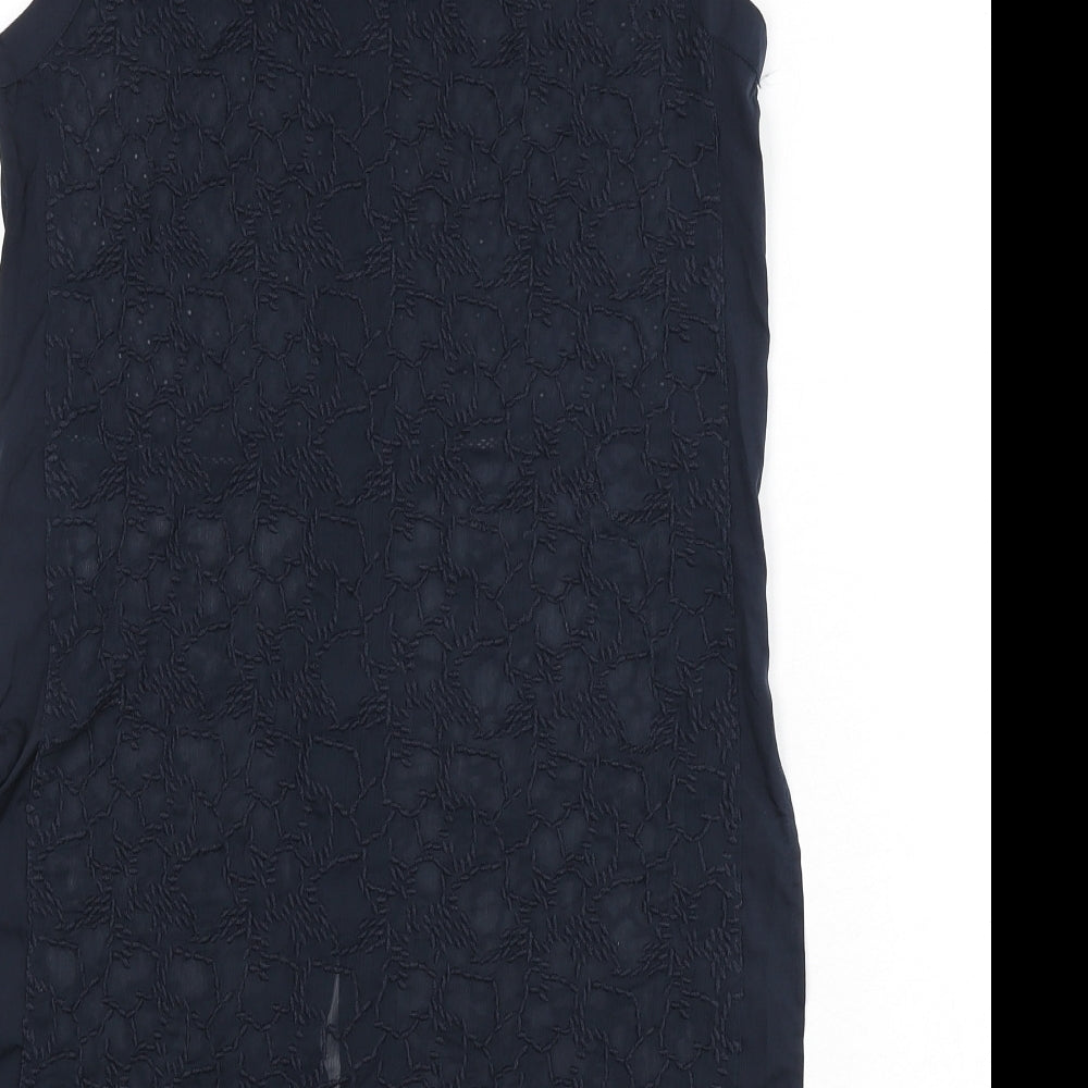Wallis Womens Blue Geometric Polyester Tunic Blouse Size 10 Round Neck - Embroidered Detail