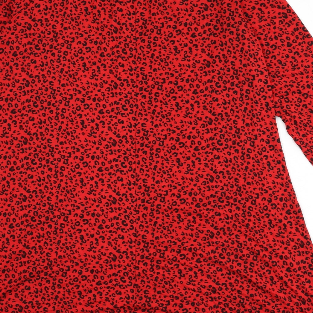 Marks & Spencer Womens Red Animal Print Viscose A-Line Size 10 Round Neck Button - Leopard Print