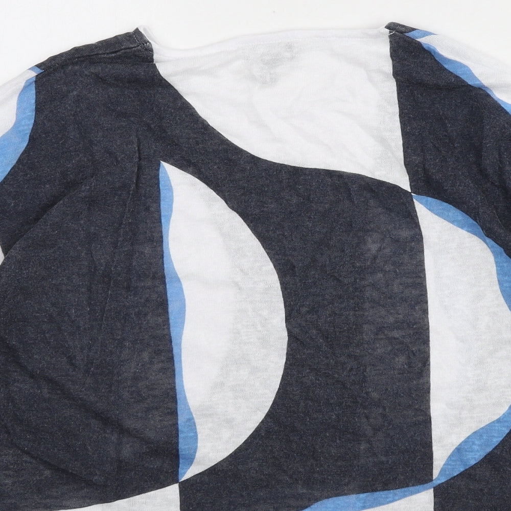Marble Womens Blue Round Neck Geometric Viscose Pullover Jumper Size XS