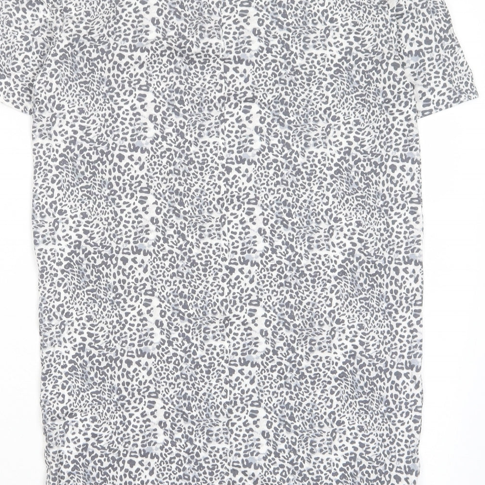 Marks & Spencer Womens Grey Animal Print Viscose T-Shirt Dress Size 6 V-Neck Pullover