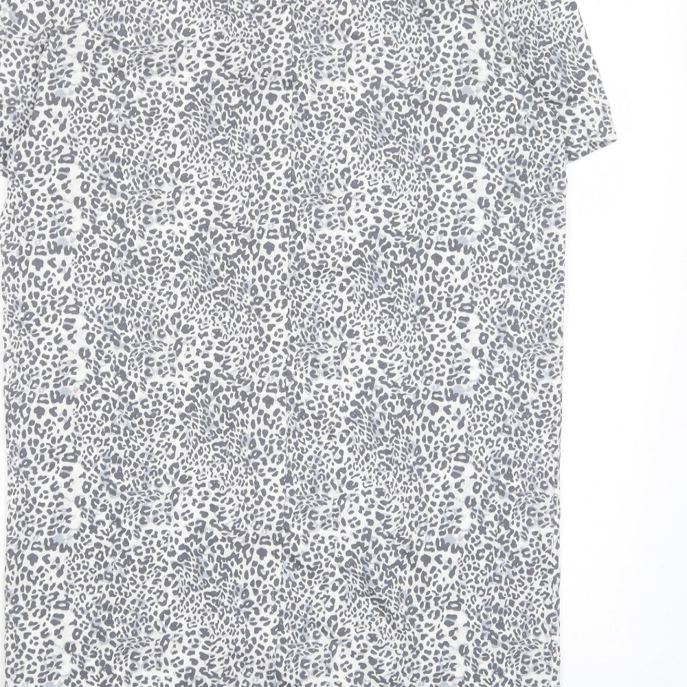 Marks & Spencer Womens Grey Animal Print Viscose T-Shirt Dress Size 8 V-Neck Pullover