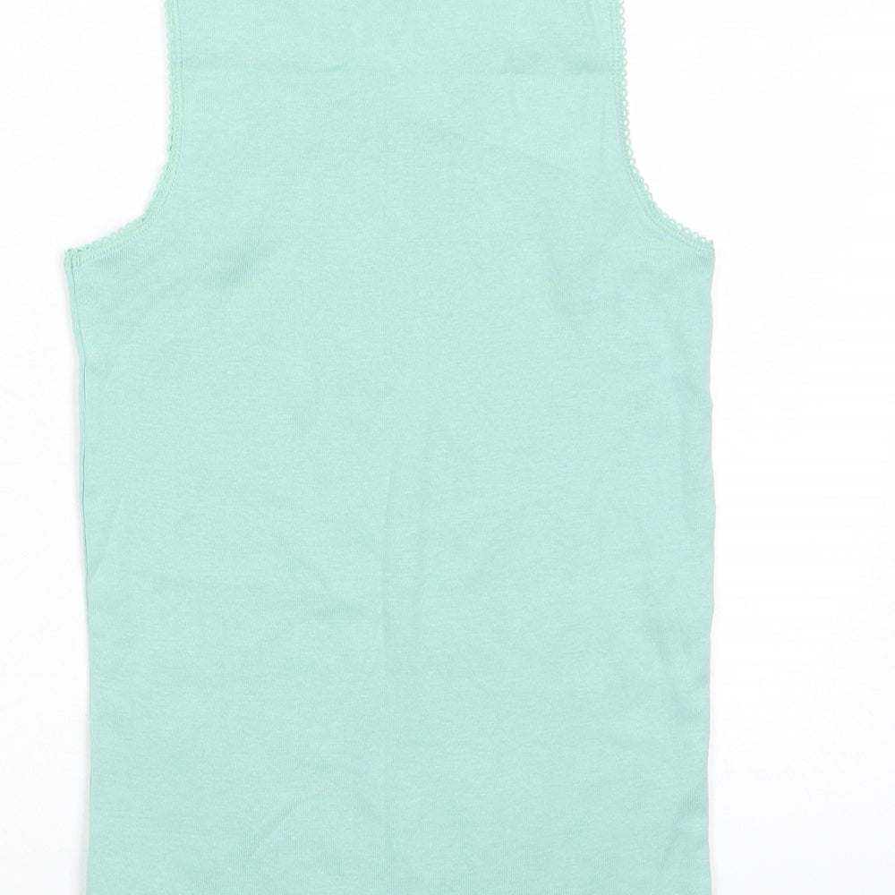 Marks & Spencer Girls Green Cotton Basic Tank Size 8-9 Years Crew Neck Pullover - Embroided