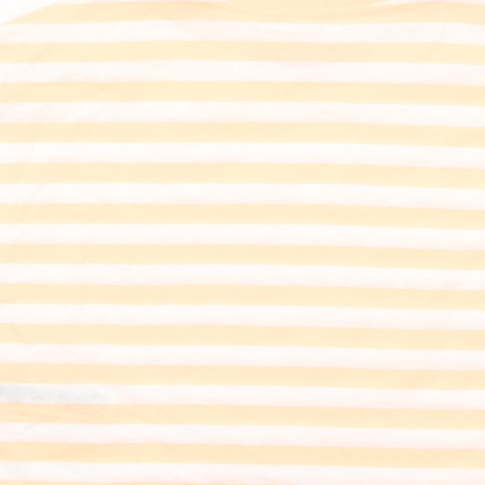 Marks & Spencer Boys Orange Striped Cotton Basic T-Shirt Size 8-9 Years Crew Neck Pullover