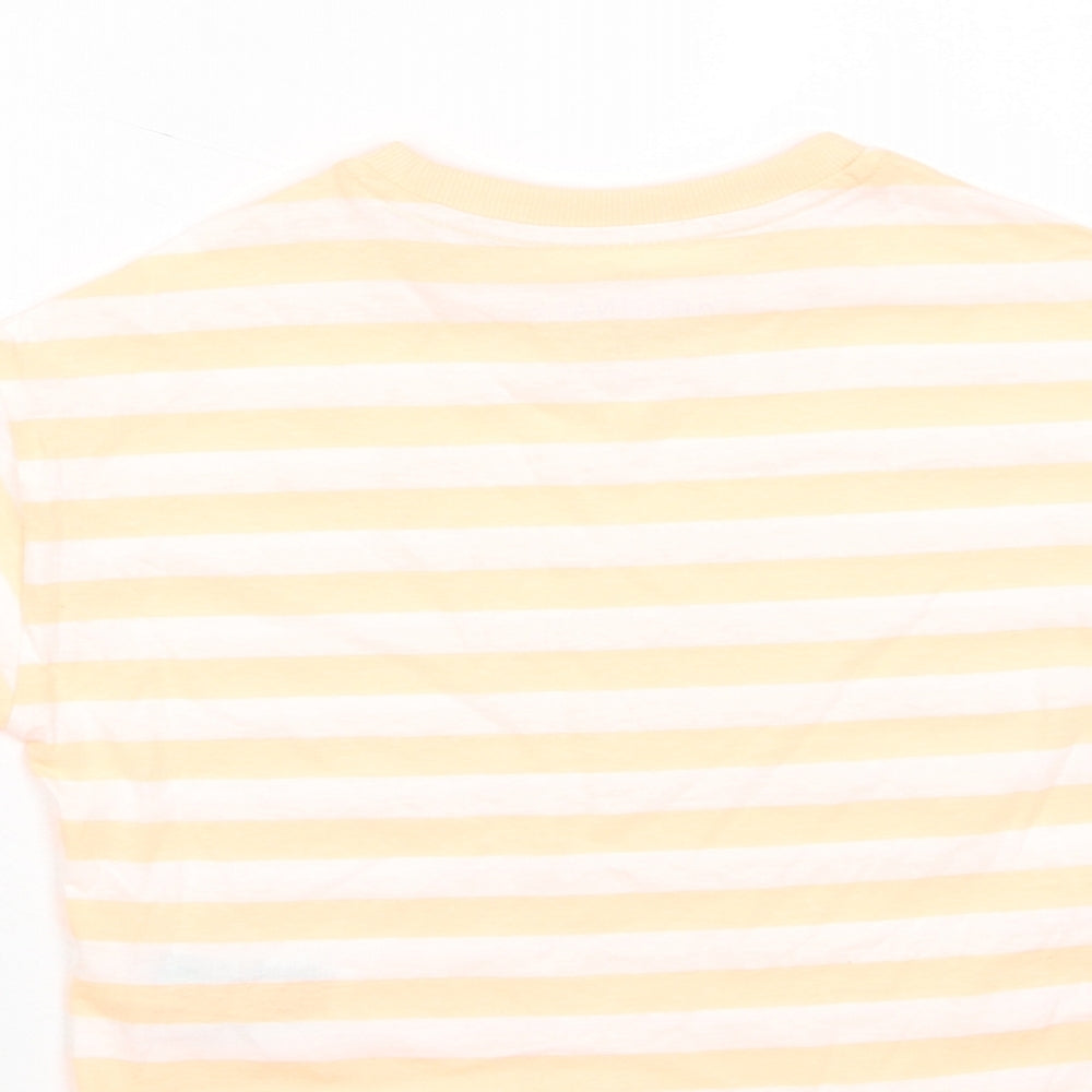 Marks & Spencer Boys Orange Striped Cotton Basic T-Shirt Size 7-8 Years Crew Neck Pullover