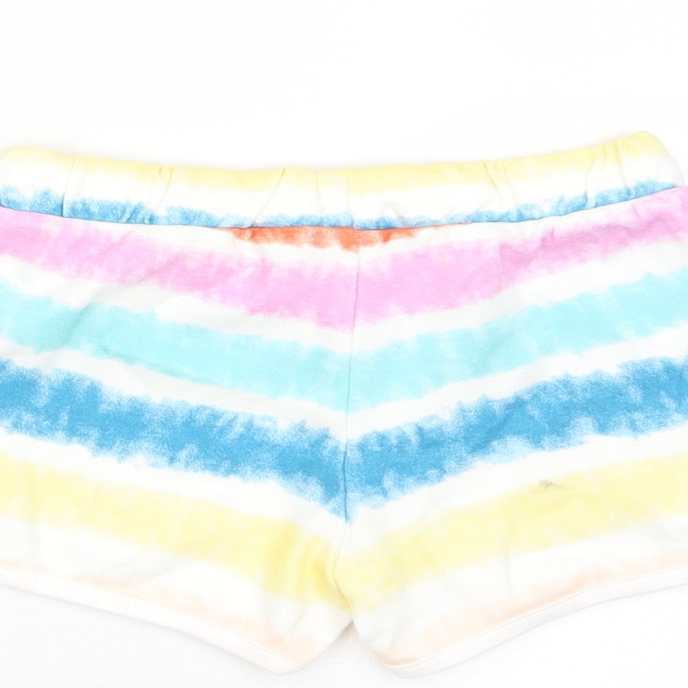 Marks & Spencer Girls Multicoloured Striped Cotton Sweat Shorts Size 5-6 Years Regular Drawstring