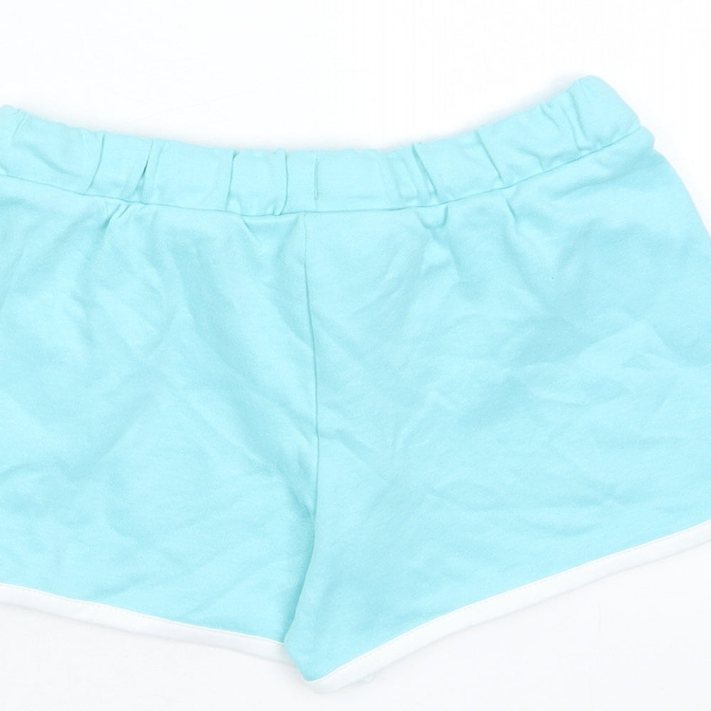 Marks & Spencer Girls Blue Cotton Sweat Shorts Size 5 Years Regular Drawstring - Ice Lollie