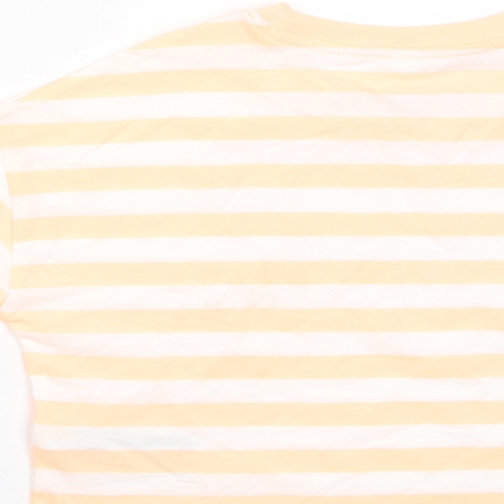 Marks & Spencer Boys Orange Striped Cotton Basic T-Shirt Size 7-8 Years Crew Neck Pullover