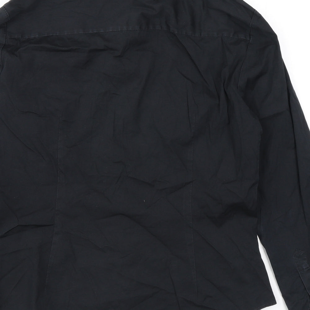 Zara Womens Black Cotton Basic Button-Up Size M Collared