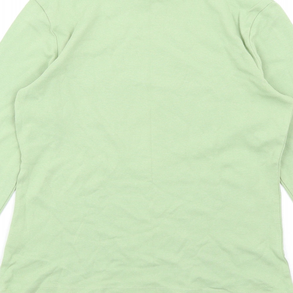 Marks & Spencer Womens Green Cotton Basic T-Shirt Size 8 Mock Neck