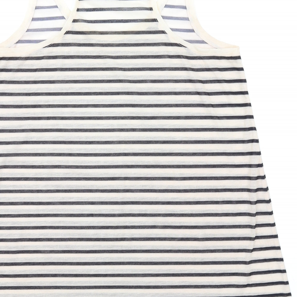 H&M Womens Ivory Striped Polyester Basic Tank Size M Scoop Neck