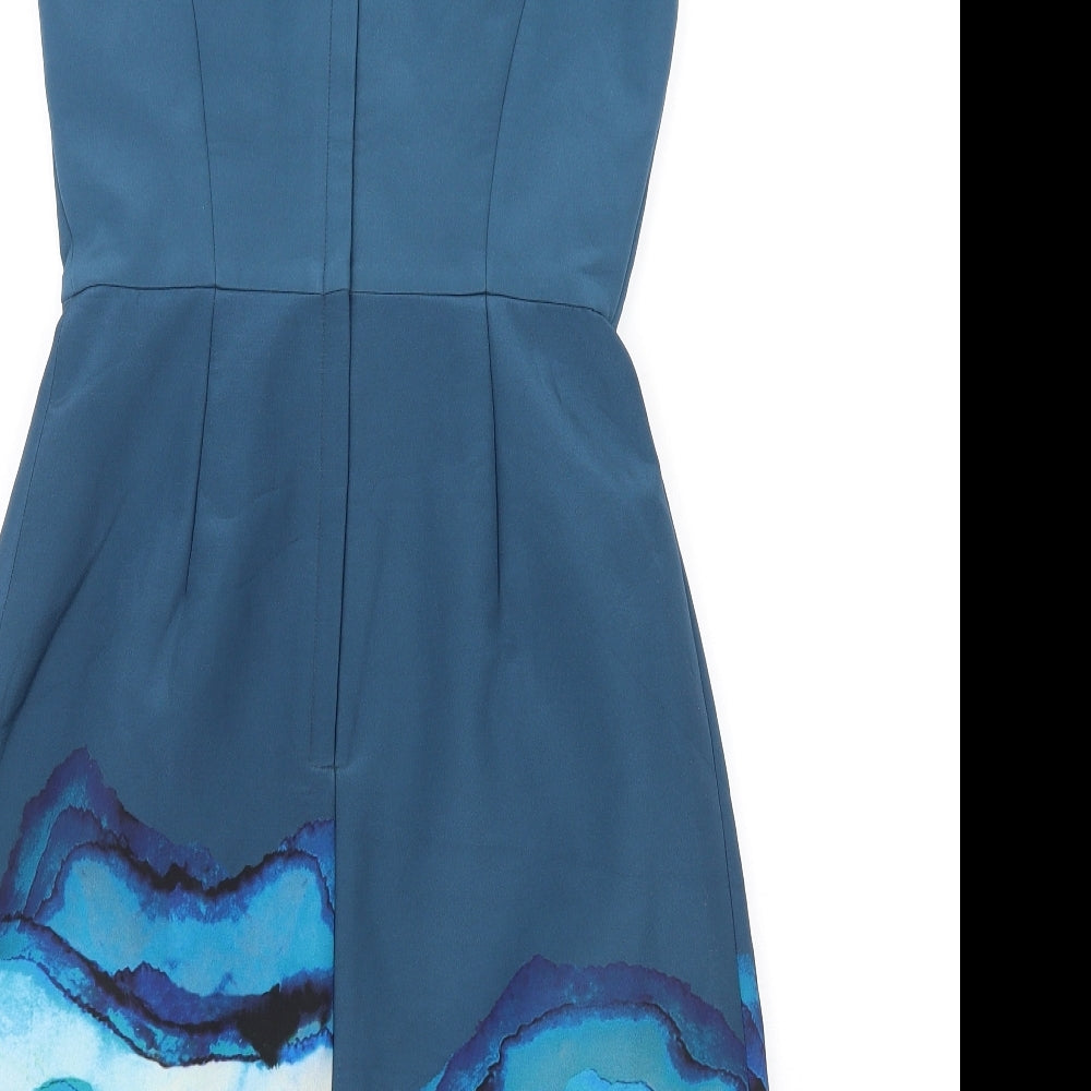 Style Stalker Womens Blue Polyester A-Line Size XS Round Neck Zip