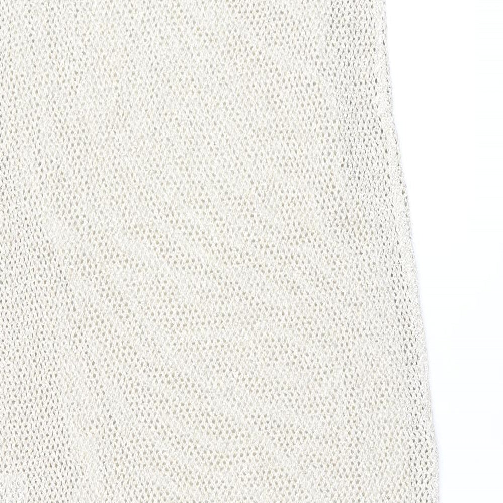 Marks & Spencer Womens Beige Cotton Shift Size M V-Neck Pullover - Split Hem