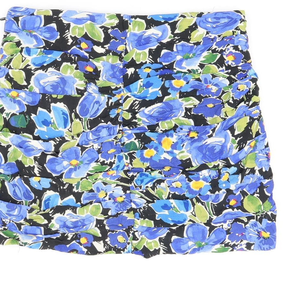 Zara Womens Black Floral Viscose Mini Skirt Size M Zip