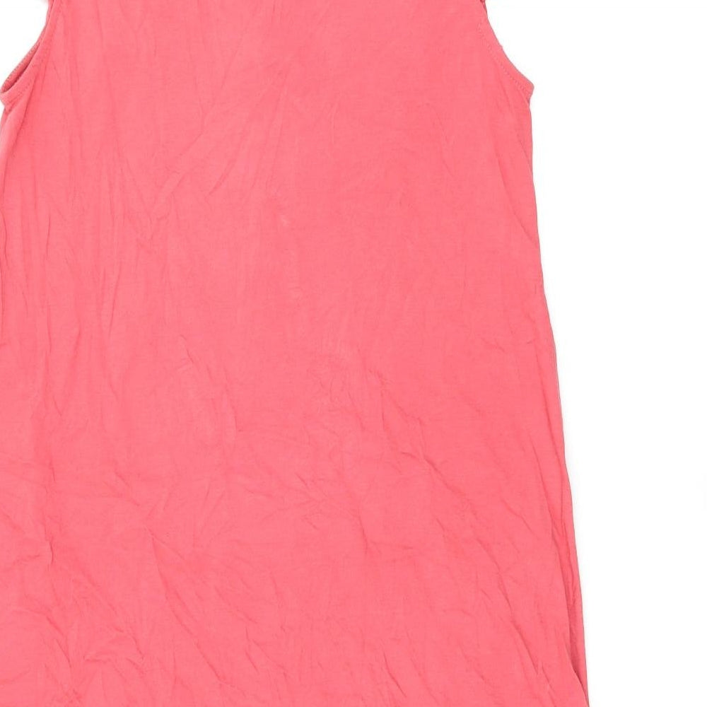 Zara Womens Red Cotton Shift Size M Square Neck Button - Pockets