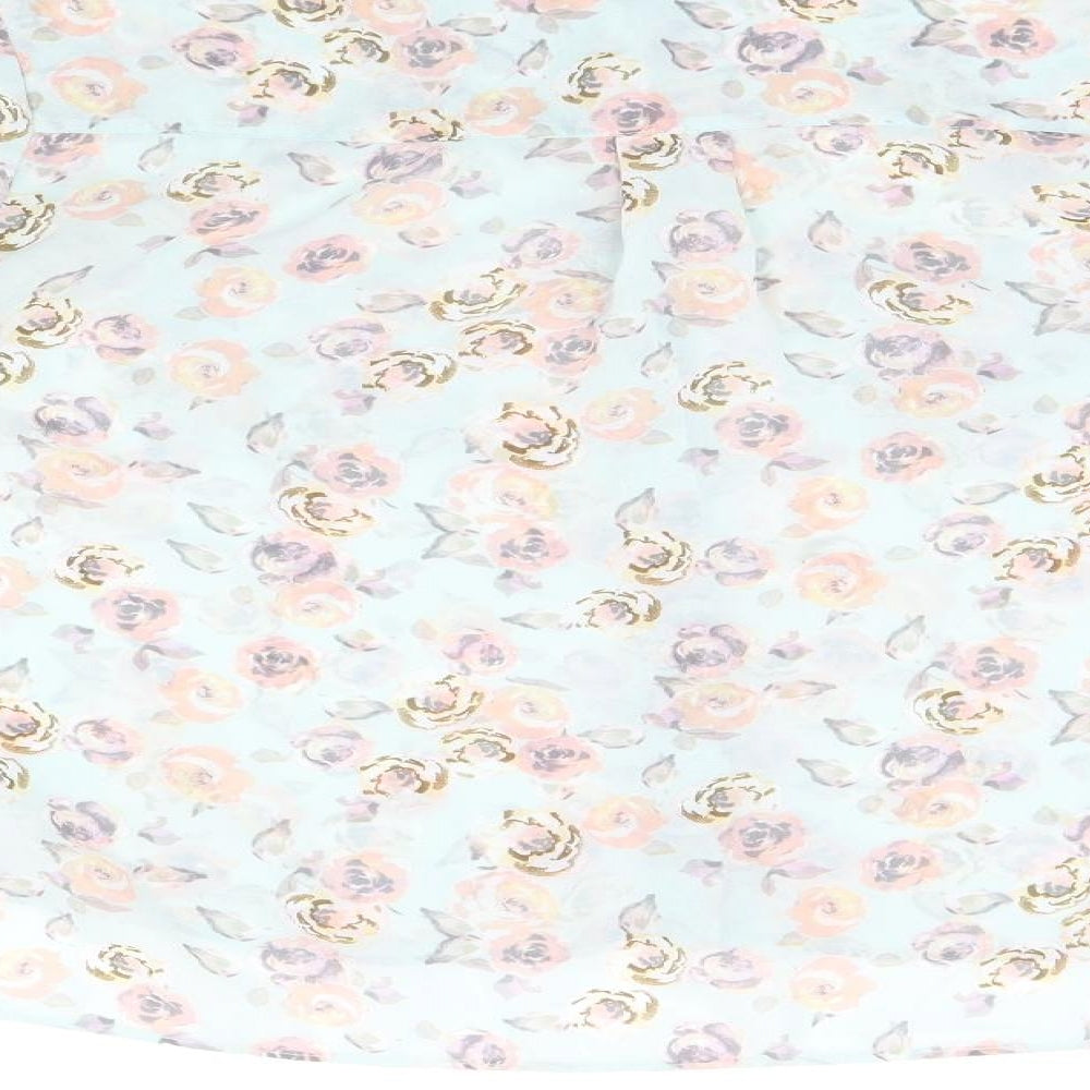 Topshop Womens Blue Floral Polyester Basic Button-Up Size 10 Collared