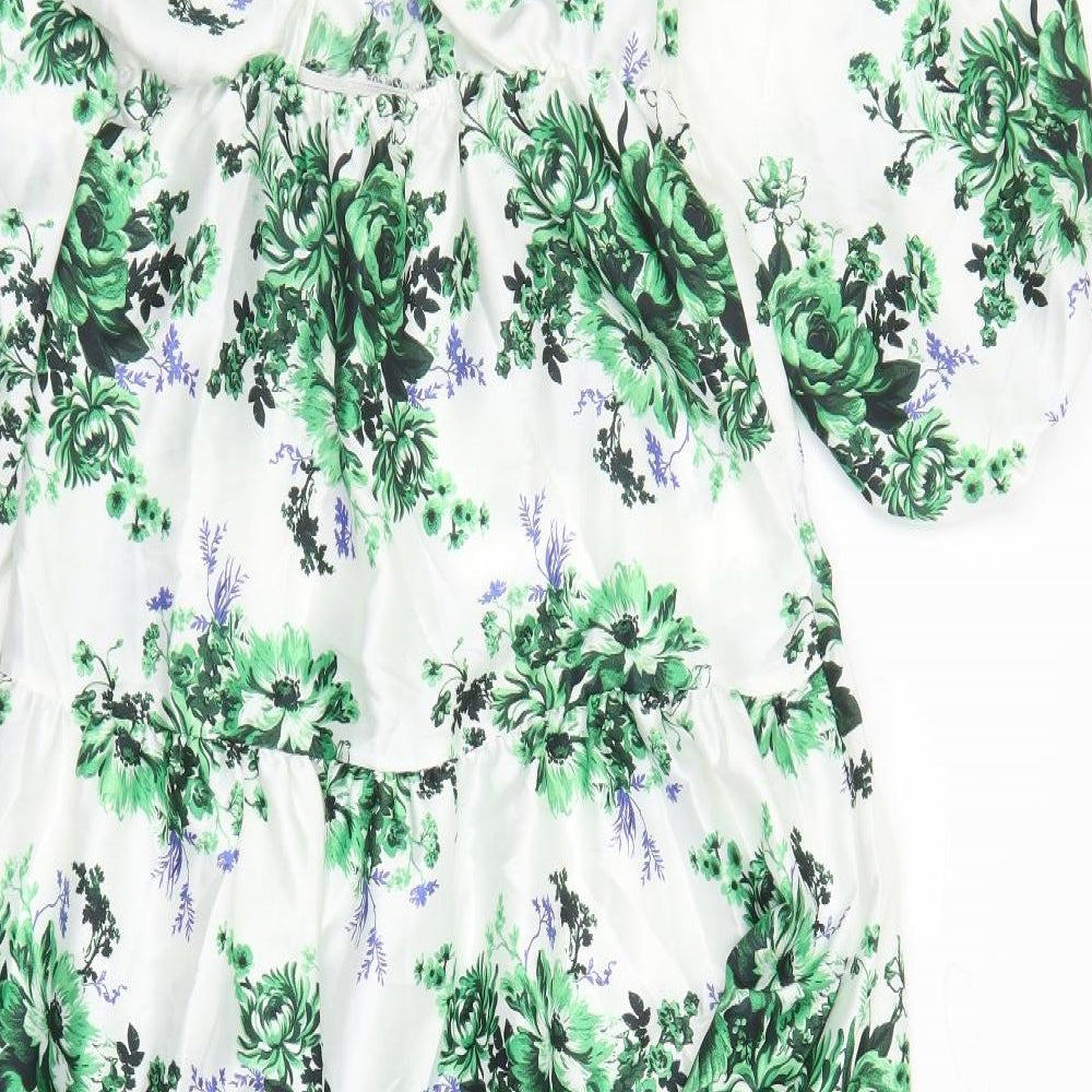 Marks & Spencer Womens White Floral Polyester Maxi Size 8 V-Neck Pullover