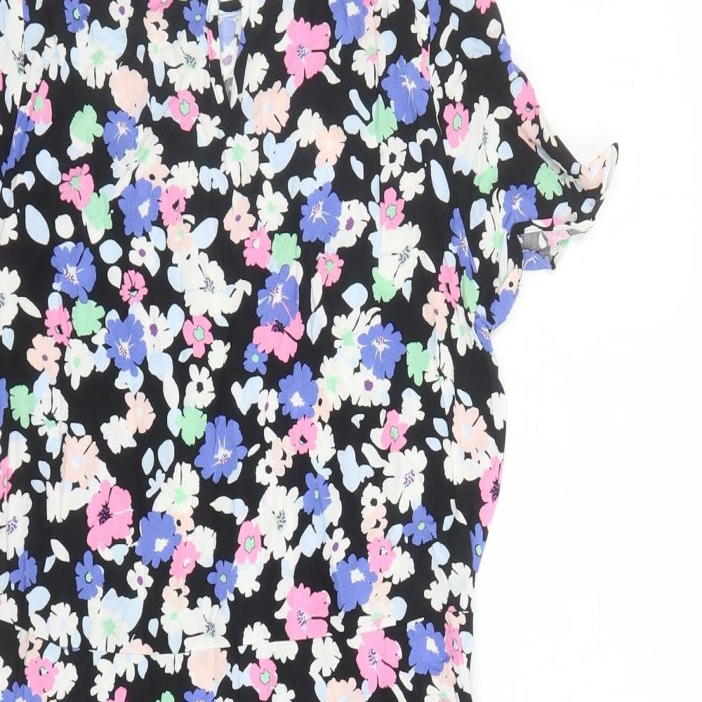 Marks & Spencer Womens Multicoloured Floral Viscose Trapeze & Swing Size 6 Round Neck Button