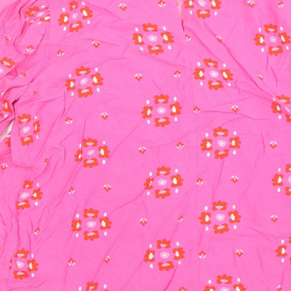 Marks & Spencer Womens Pink Floral Viscose Basic Blouse Size 8 Round Neck