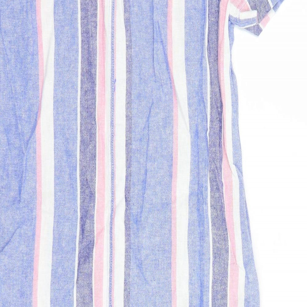 Marks and Spencer Womens Blue Striped Linen A-Line Size 8 V-Neck Pullover