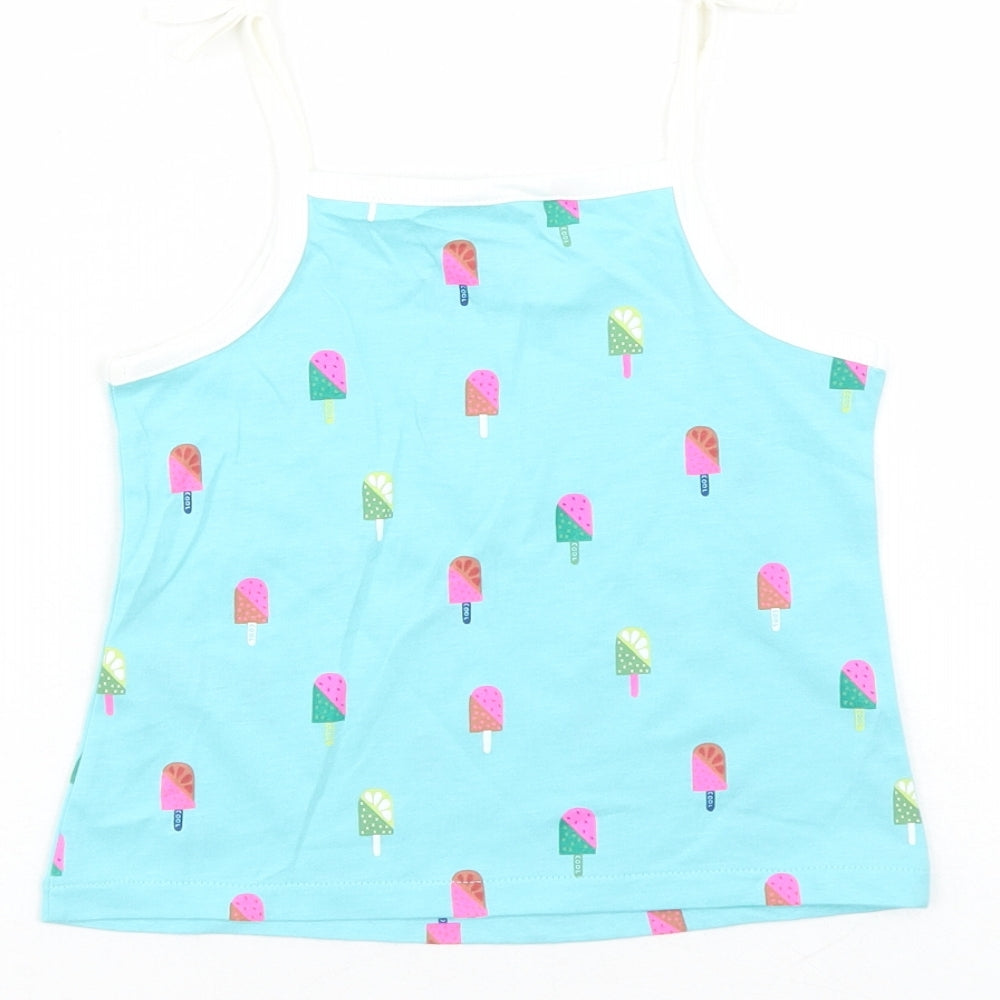 Marks & Spencer Girls Blue Geometric Cotton Camisole Tank Size 2-3 Years Square Neck Tie - Ice Lolly Pattern