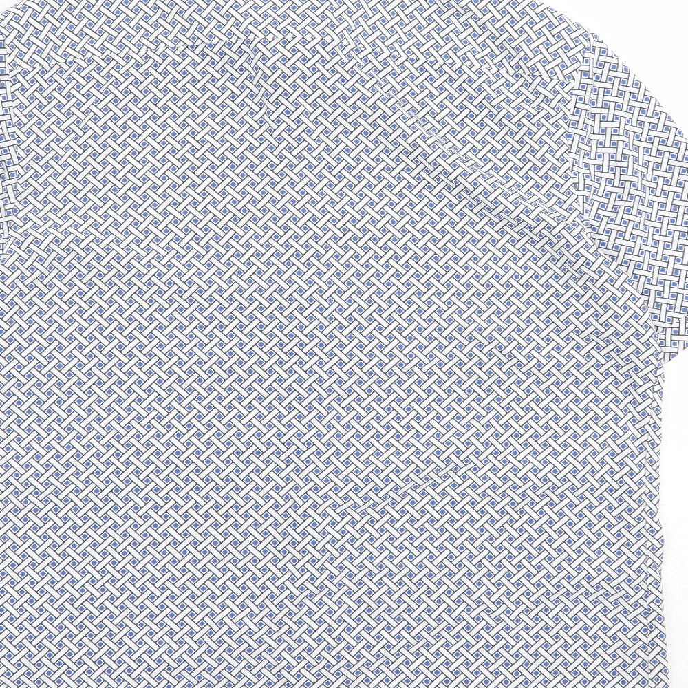 Marks & Spencer Mens Blue Geometric Polyester Button-Up Size L Collared Button