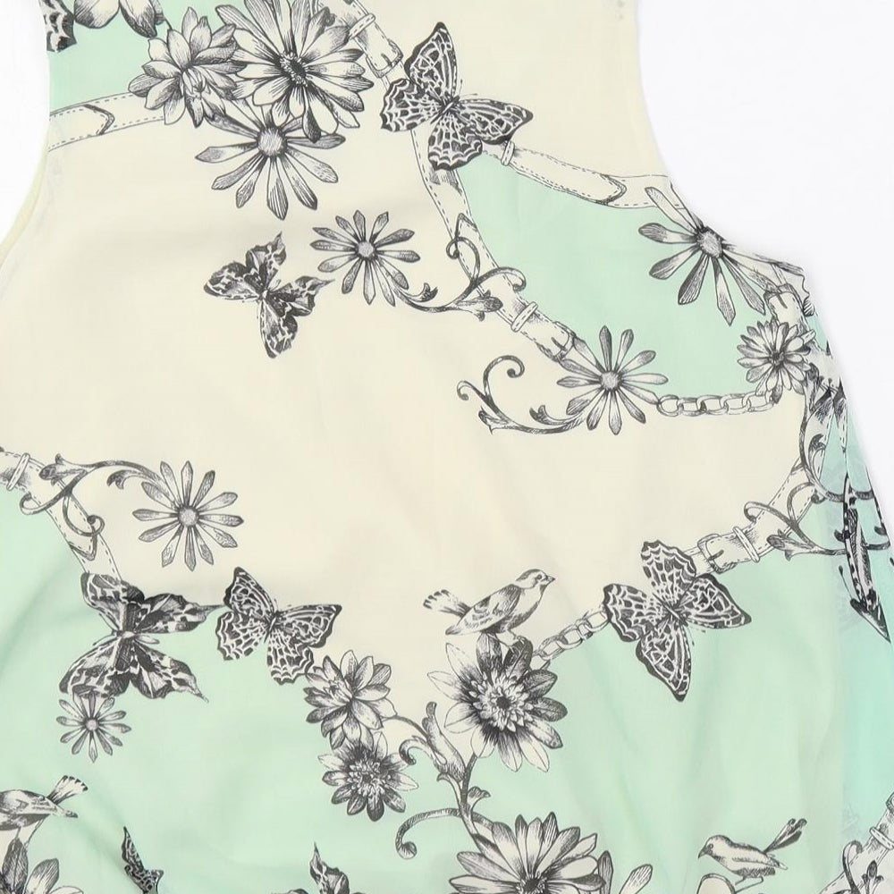 Dorothy Perkins Womens Green Floral Polyester Basic Blouse Size 10 Round Neck