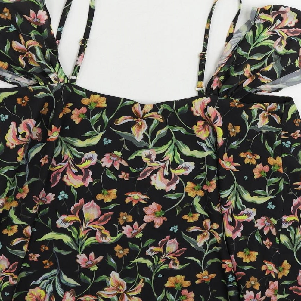 Topshop Womens Black Floral Polyester Basic Blouse Size 8 Off the Shoulder