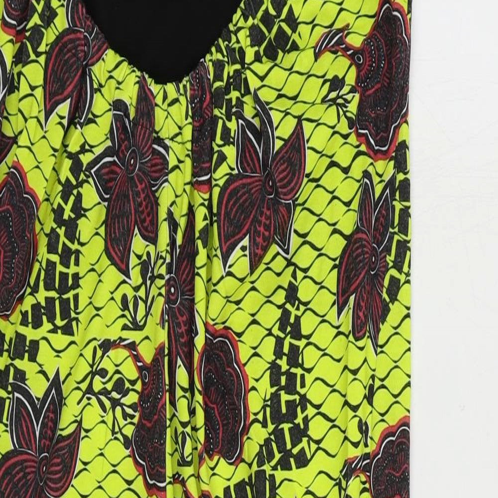 Zara Womens Yellow Floral Cotton Tank Dress Size S Scoop Neck Pullover