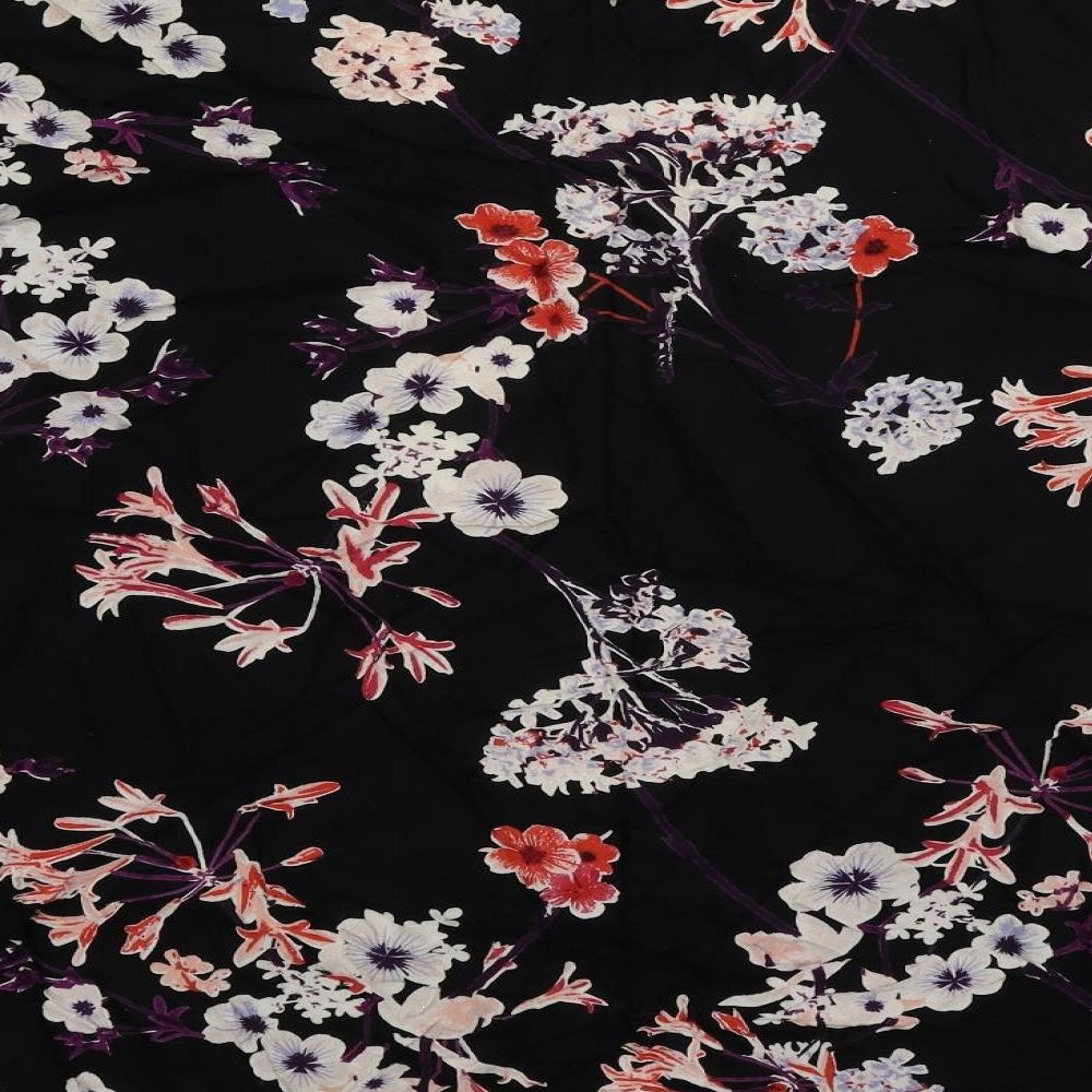 h7M Womens Black Floral Viscose Kimono Blouse Size S V-Neck - Open