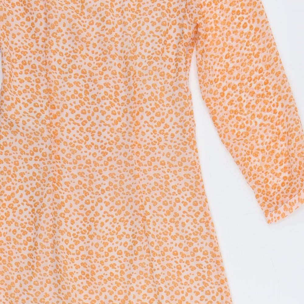 VERO MODA Womens Orange Animal Print Polyester A-Line Size M V-Neck Zip