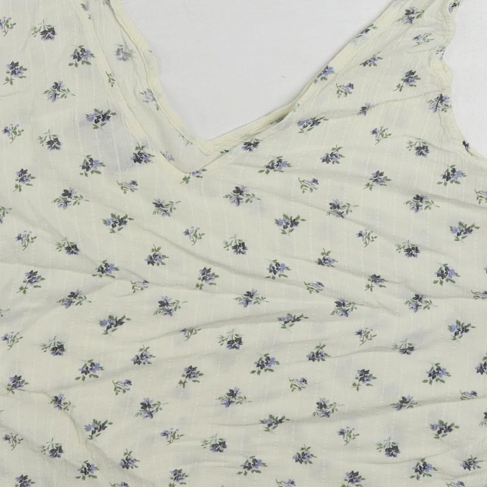 Pieces Womens Ivory Floral Viscose Basic Tank Size M V-Neck