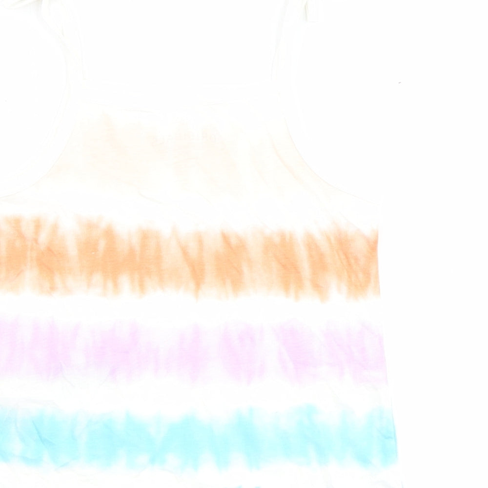 Marks & Spencer Girls Multicoloured Geometric 100% Cotton Basic Tank Size 5-6 Years Square Neck Pullover - Tie Dye