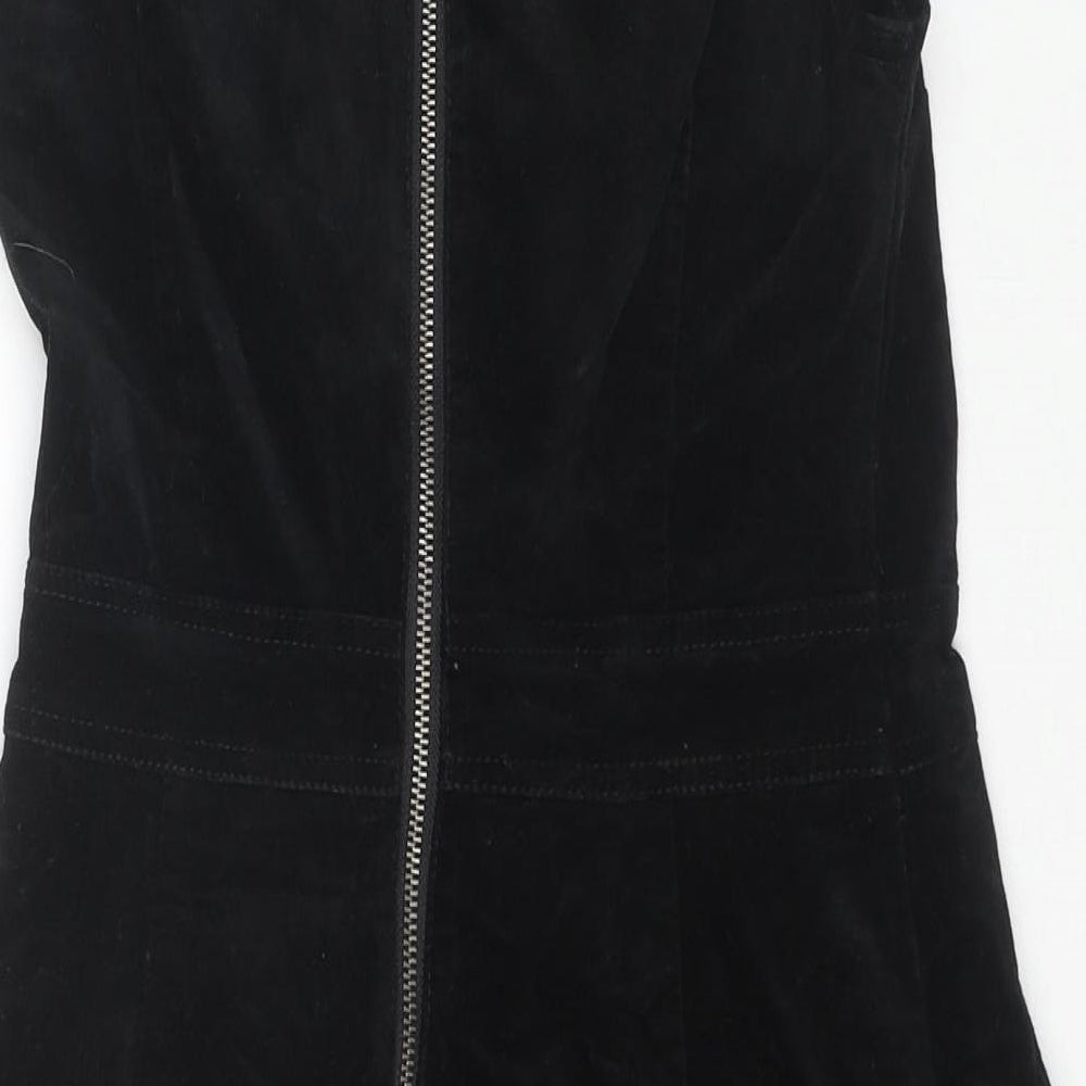 Warehouse Womens Black Cotton Tank Dress Size 6 Round Neck Zip