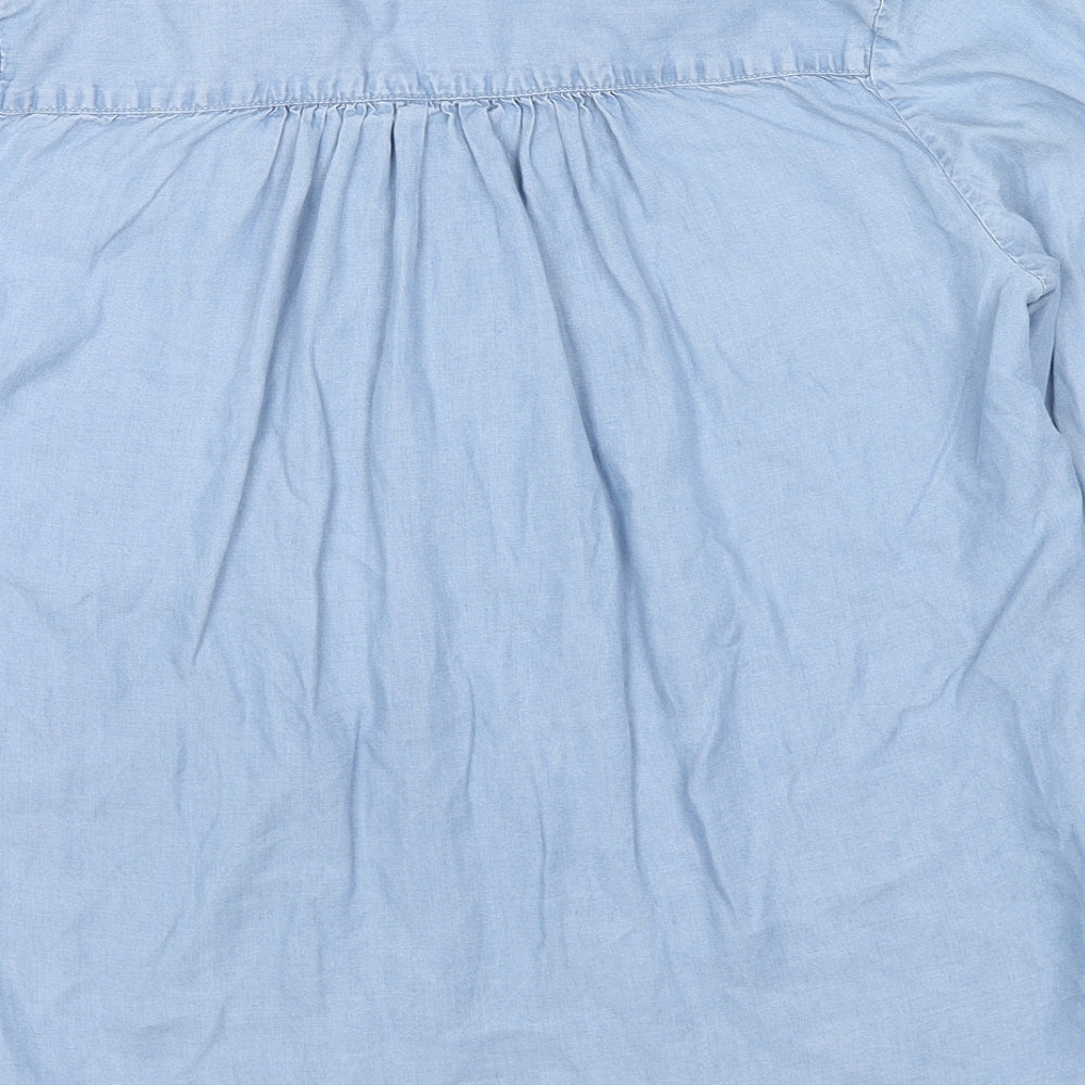 H&M Womens Blue Lyocell Basic Button-Up Size 6 V-Neck