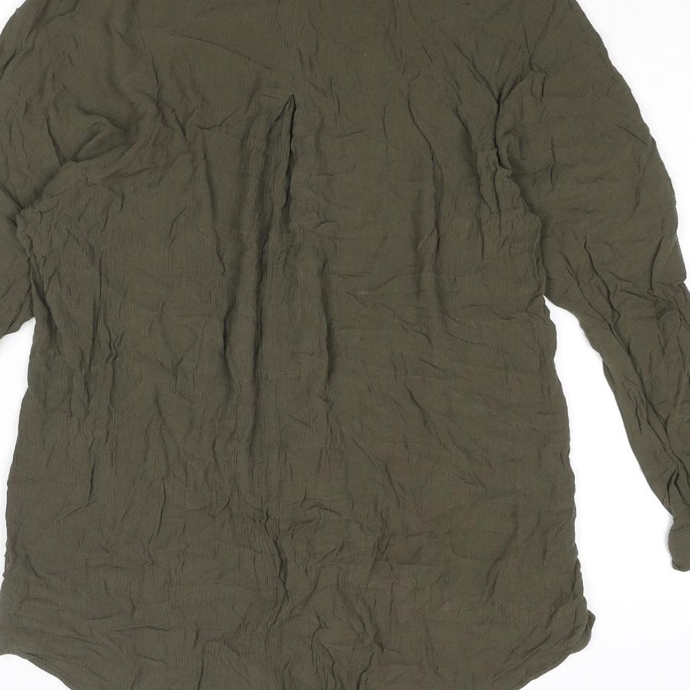 Zara Womens Green Viscose Basic Button-Up Size M Collared