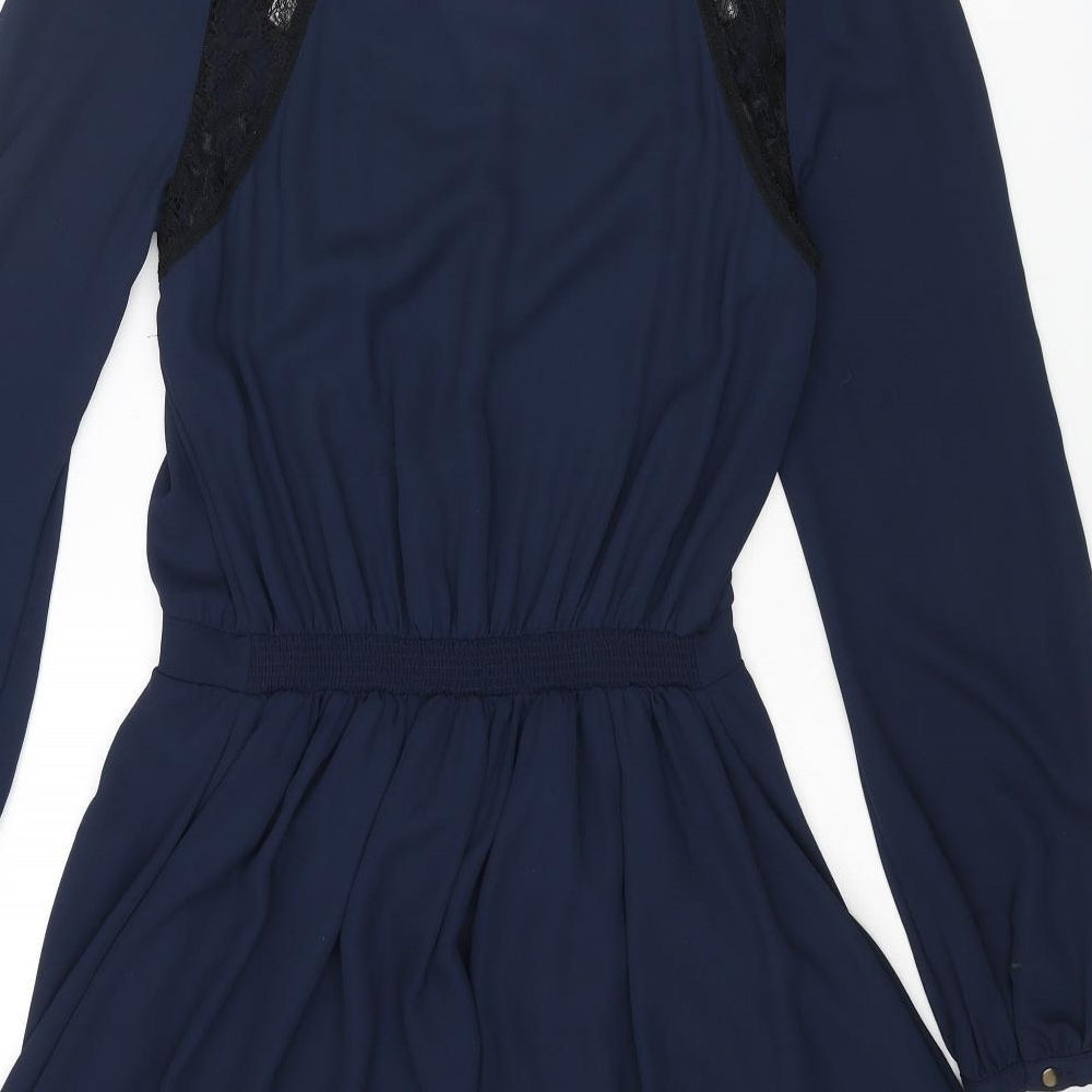 Warehouse Womens Blue Polyester A-Line Size 10 V-Neck Pullover - Lace Detail