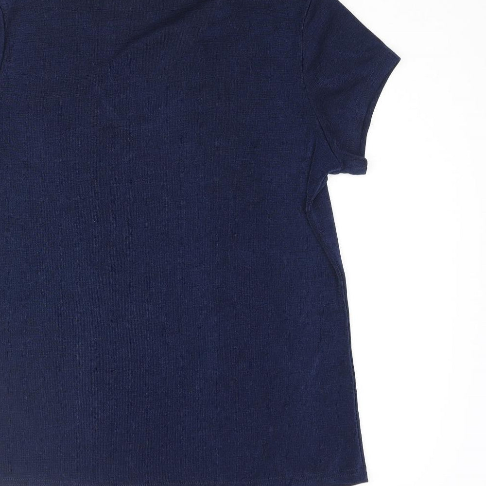 Heather Valley Womens Blue Polyester Basic Blouse Size 12 V-Neck - Floral Beading