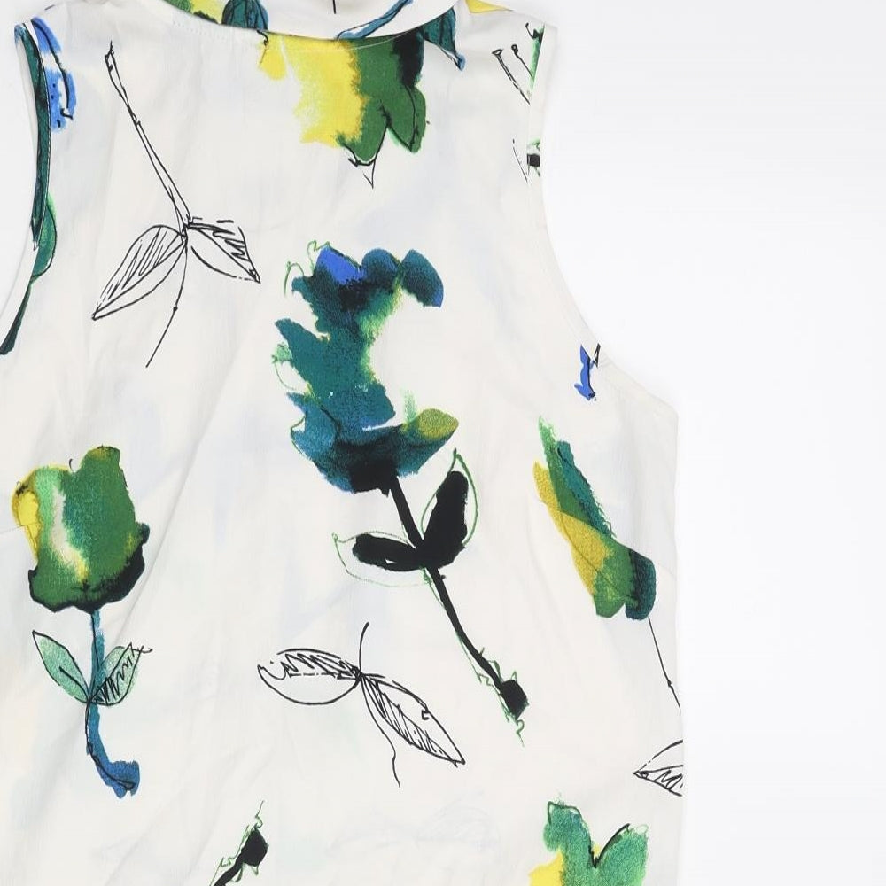 NEXT Womens White Floral Polyester Basic Blouse Size 6 Collared