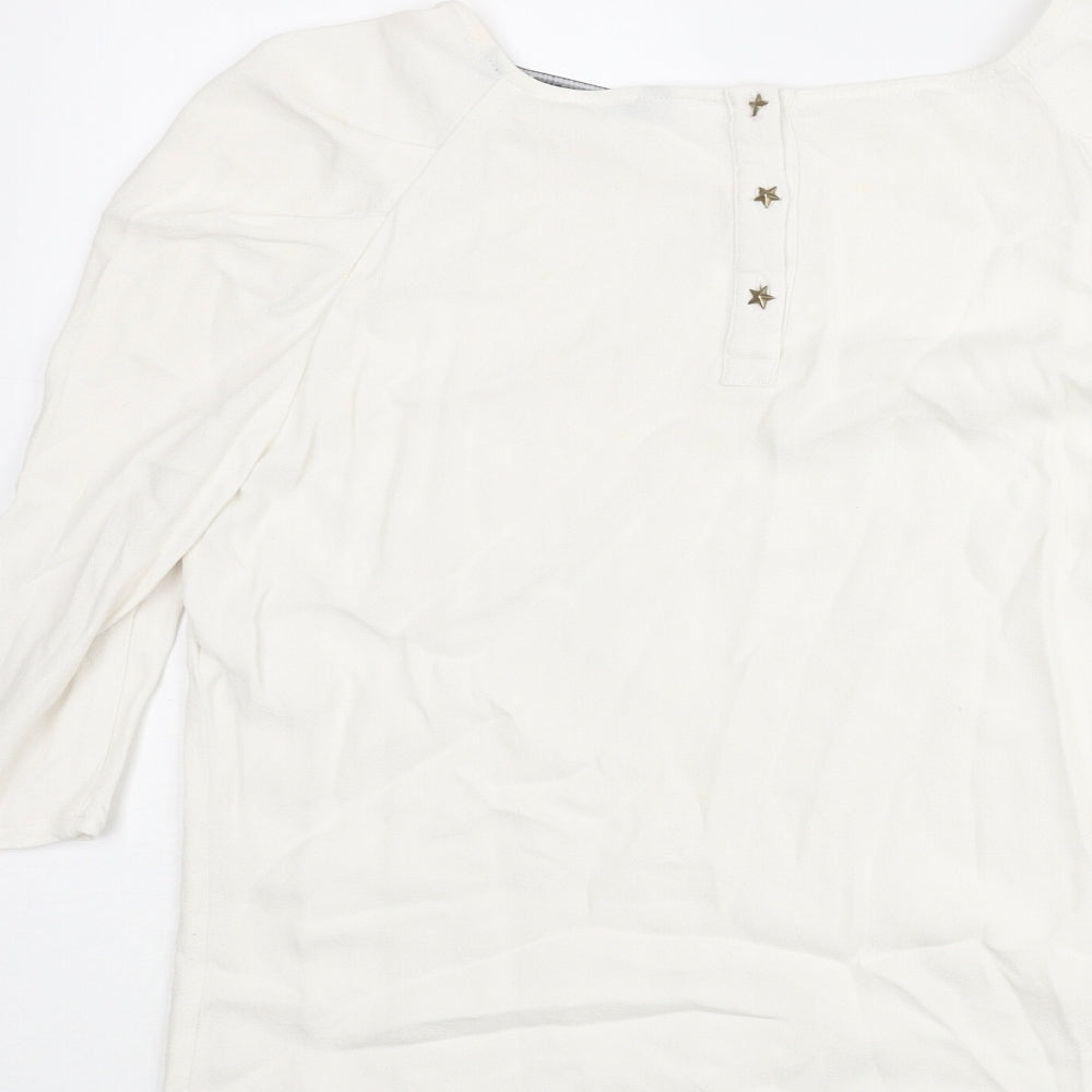 Zara Womens Ivory Viscose Basic Blouse Size L Round Neck - Star Button