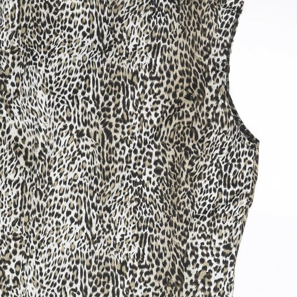 Milano Womens Beige Animal Print Polyester Basic Blouse Size M V-Neck - Leopard Print Frill