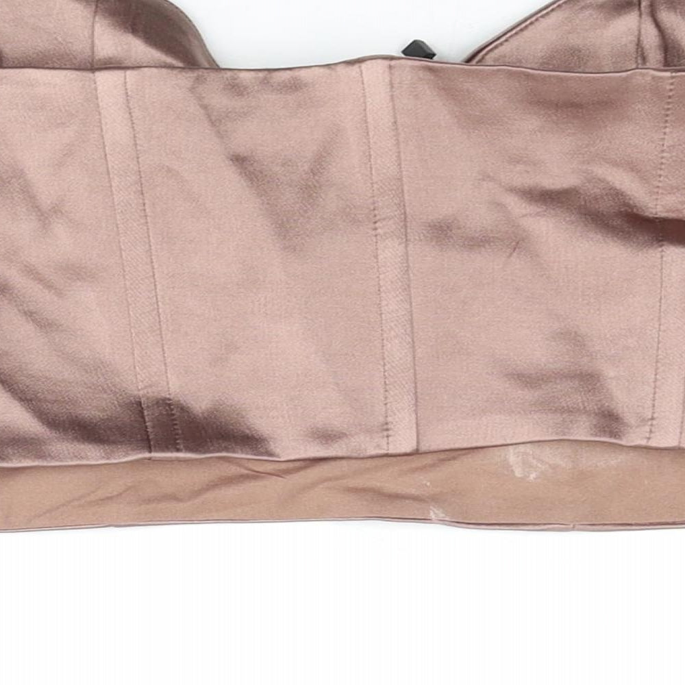 Zara Womens Brown Polyester Cropped Blouse Size S Cowl Neck