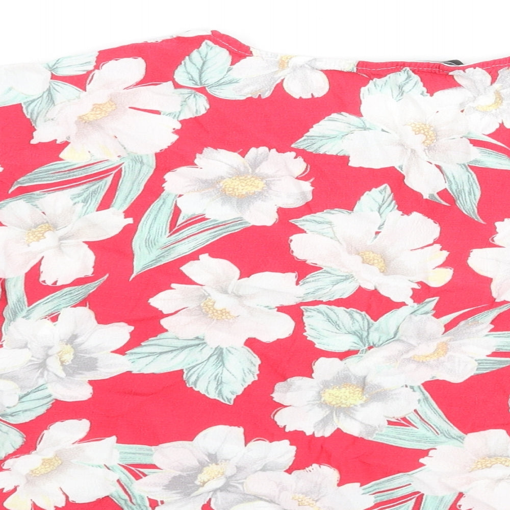 New Look Womens Pink Floral Polyester Basic Blouse Size 6 Round Neck