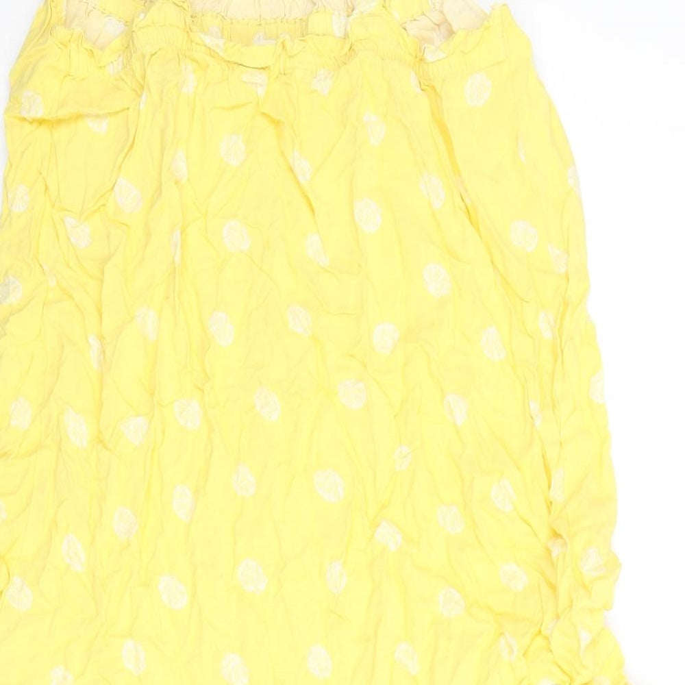 Marks & Spencer Womens Yellow Geometric Viscose Mini Size 10 Scoop Neck Pullover - Frill Shell Print