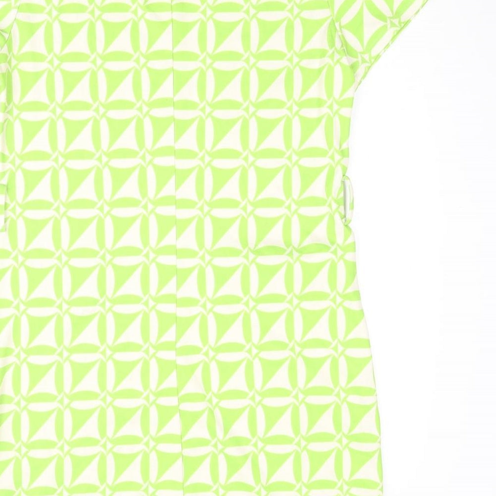 River Island Womens Green Geometric Polyester Shift Size 12 Round Neck Pullover - Pocket Detail
